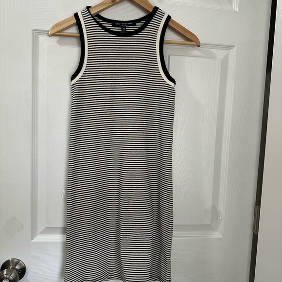 One Clothing Black and White Halter Sheath Midi Dress - Picture 3 of 4